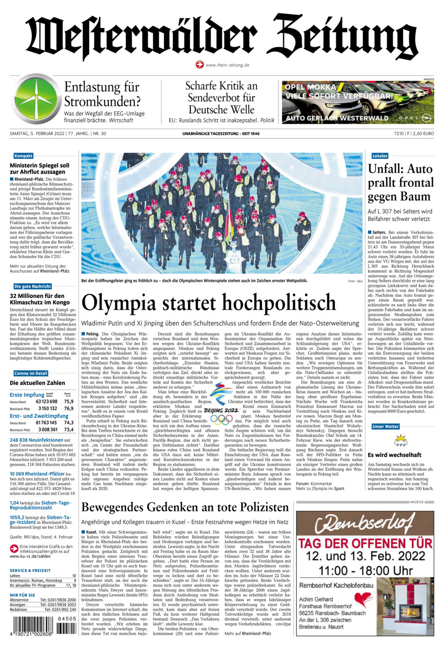 Westerwälder Zeitung vom Samstag, 05.02.2022