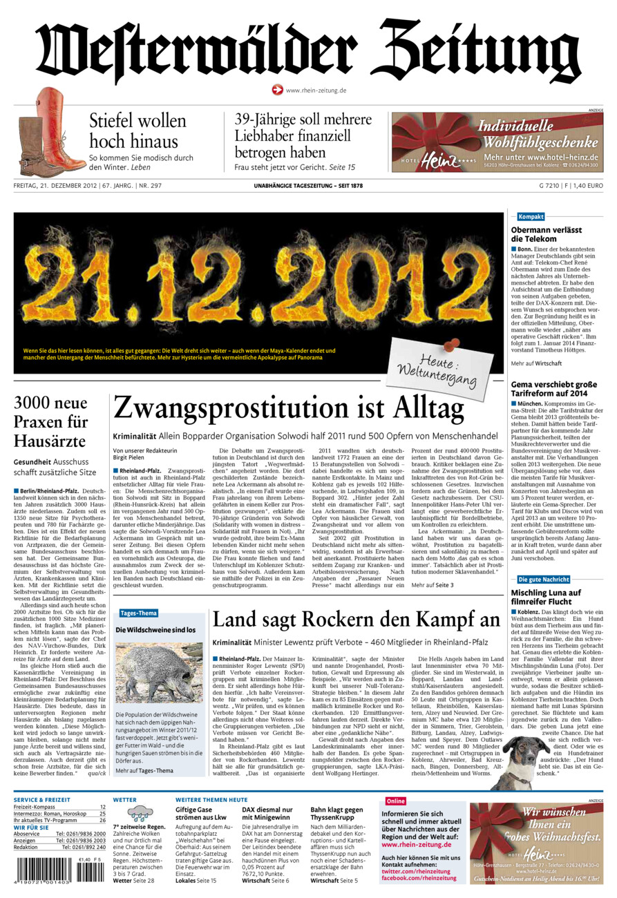 Westerwälder Zeitung vom Freitag, 21.12.2012