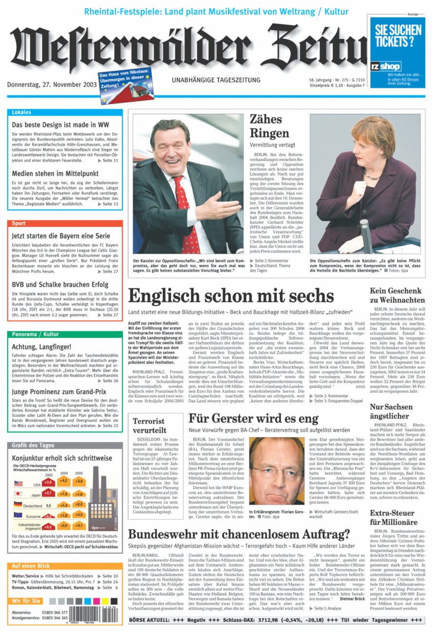 Westerwälder Zeitung vom Donnerstag, 27.11.2003