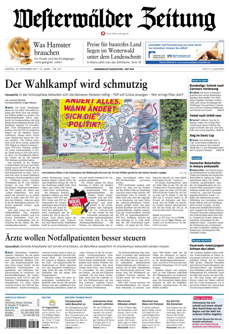 Westerwälder Zeitung vom Montag, 18.09.2017