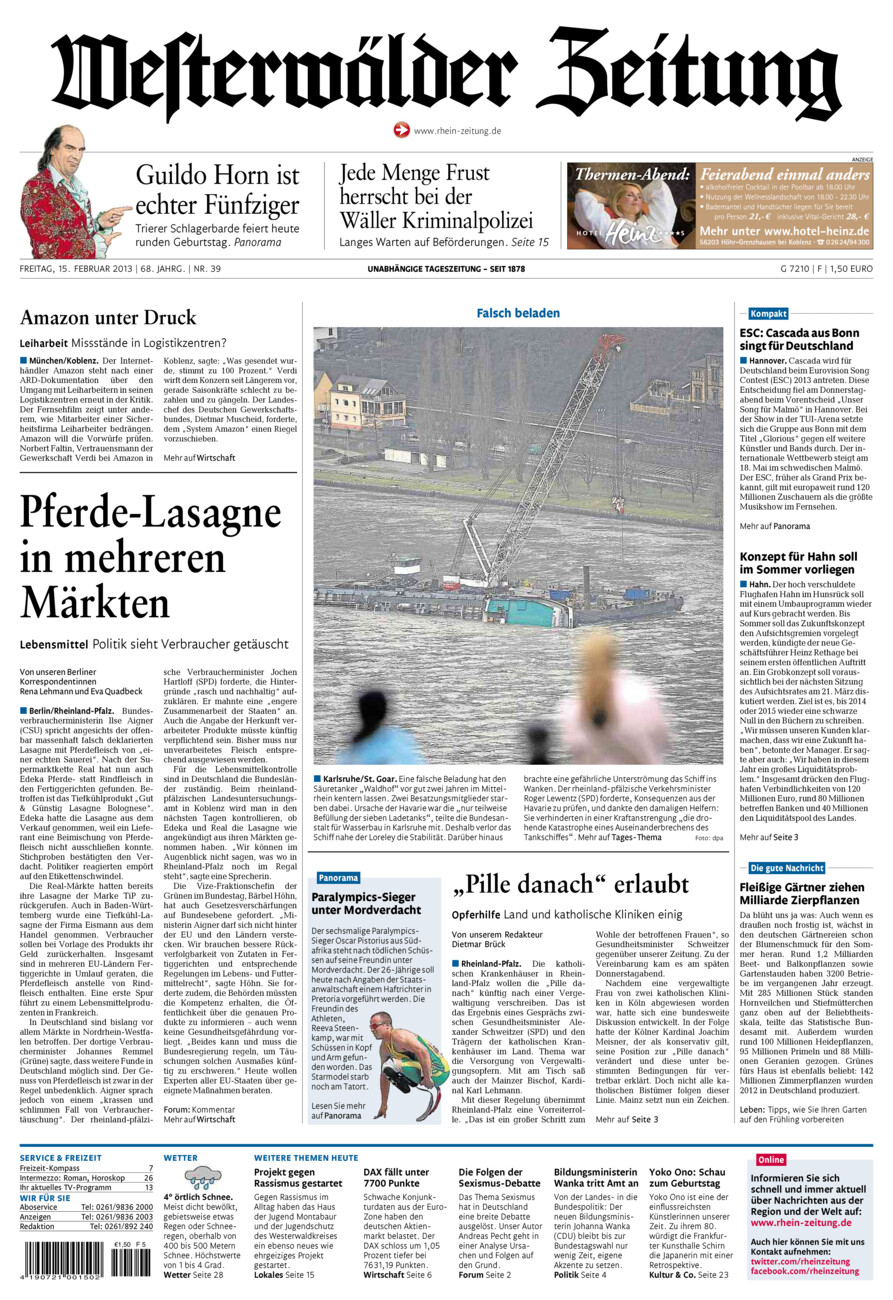 Westerwälder Zeitung vom Freitag, 15.02.2013