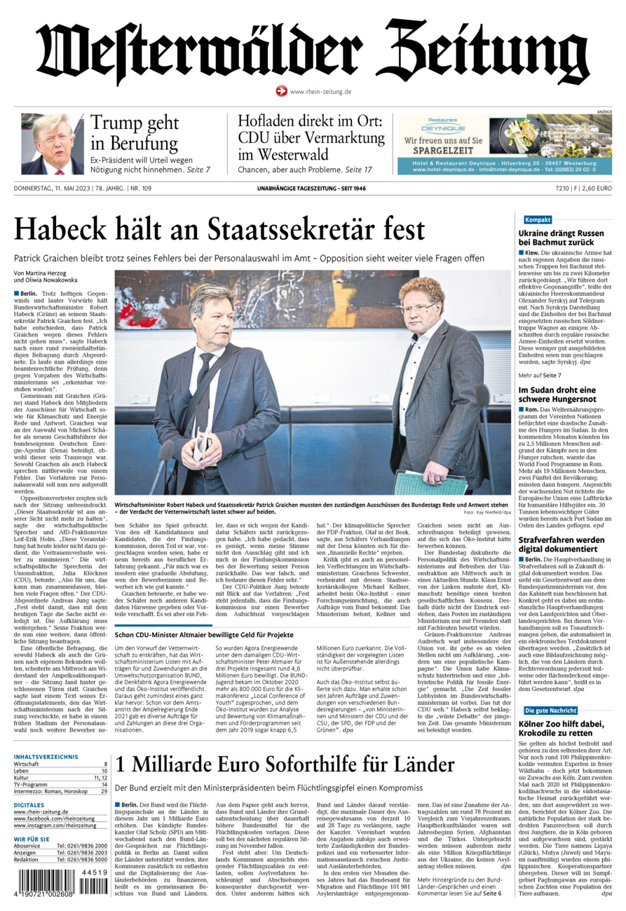 Westerwälder Zeitung vom Donnerstag, 11.05.2023