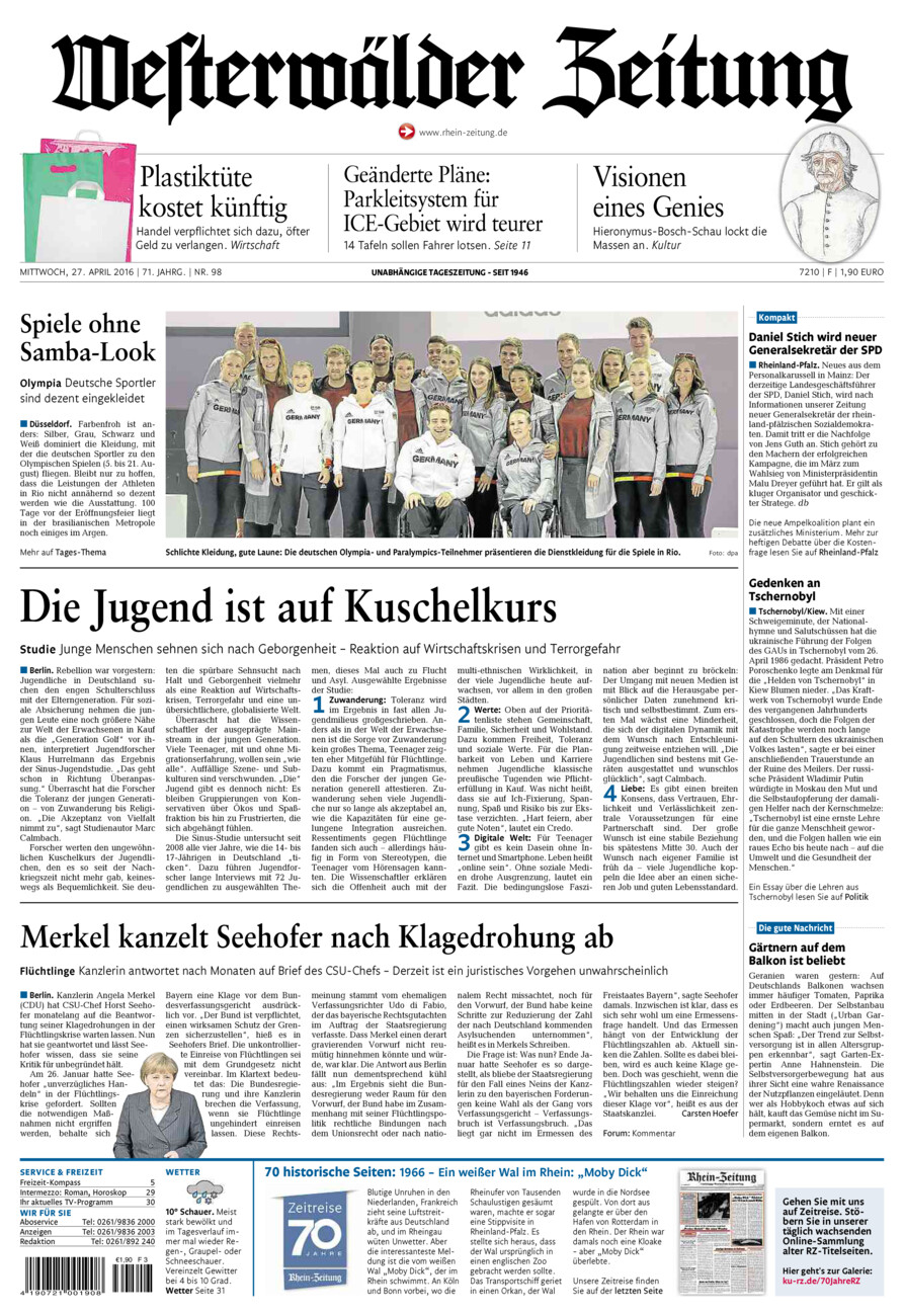 Westerwälder Zeitung vom Mittwoch, 27.04.2016