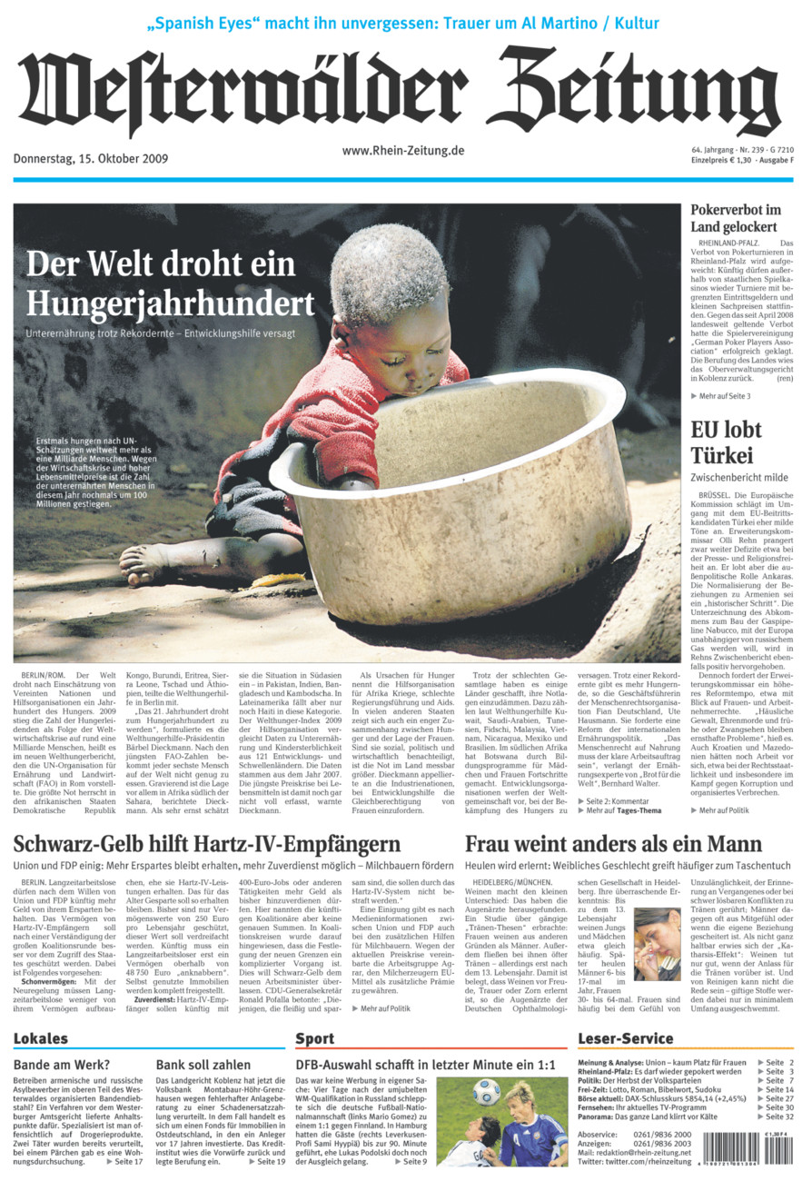 Westerwälder Zeitung vom Donnerstag, 15.10.2009