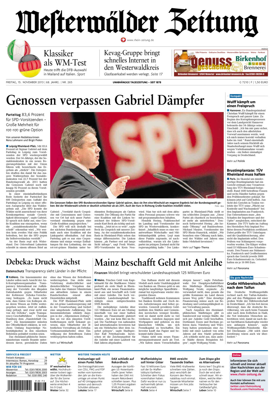 Westerwälder Zeitung vom Freitag, 15.11.2013
