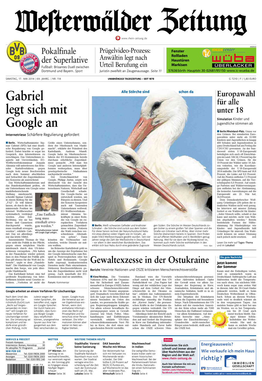 Westerwälder Zeitung vom Samstag, 17.05.2014