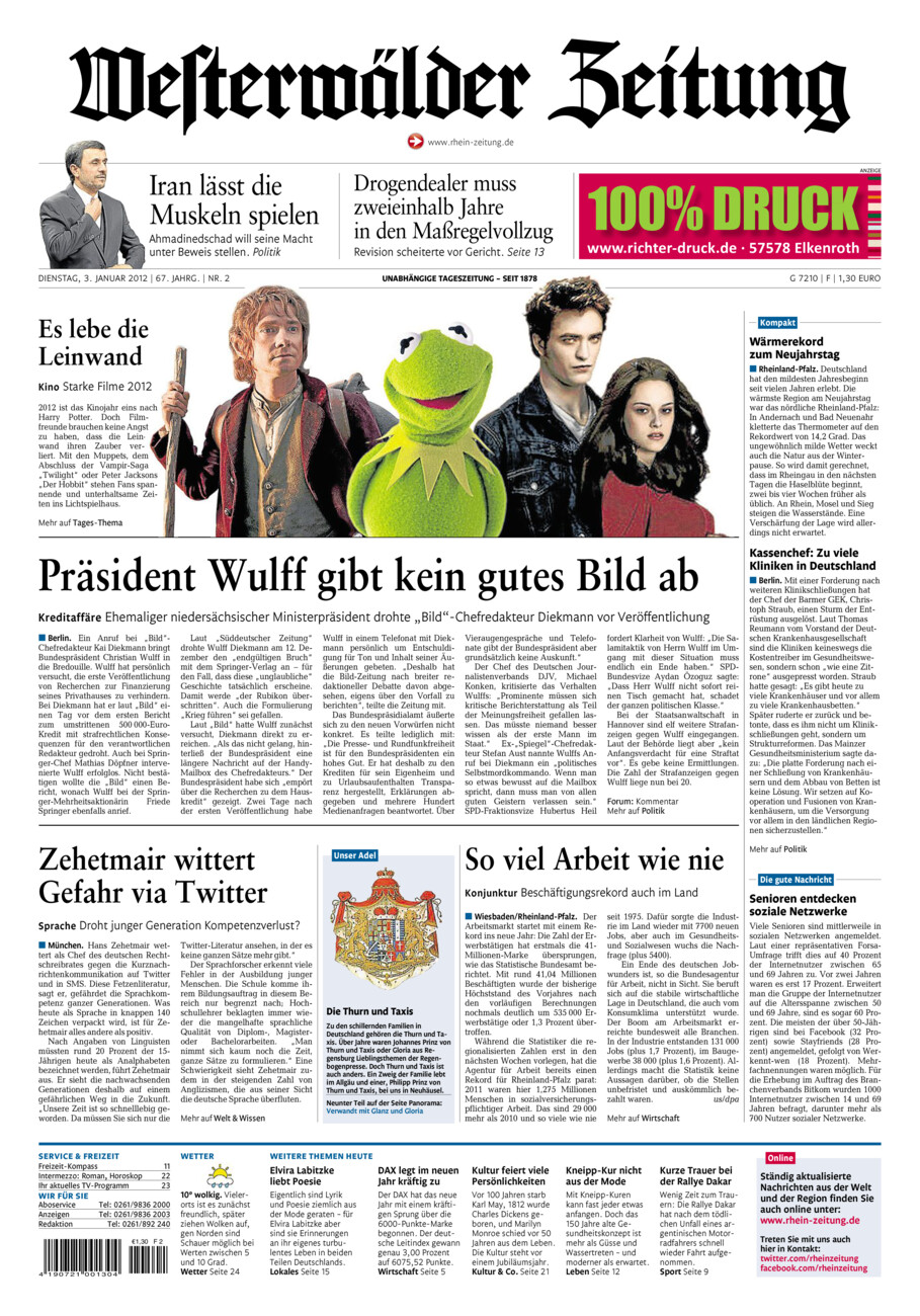 Westerwälder Zeitung vom Dienstag, 03.01.2012