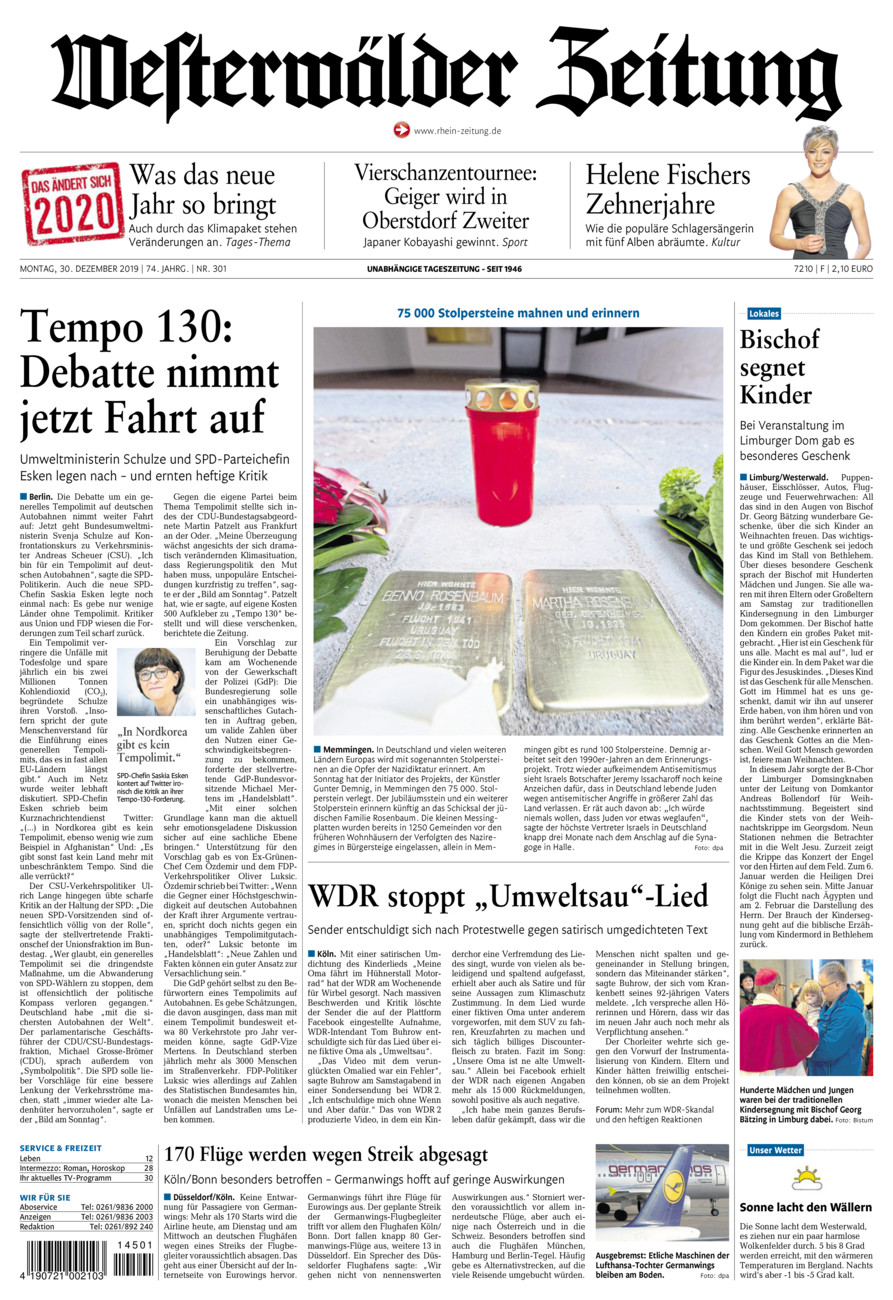Westerwälder Zeitung vom Montag, 30.12.2019