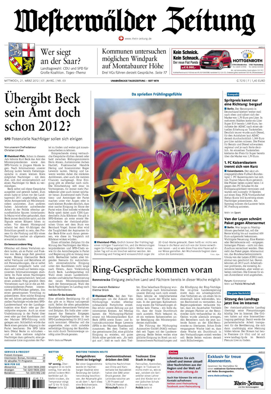 Westerwälder Zeitung vom Mittwoch, 21.03.2012