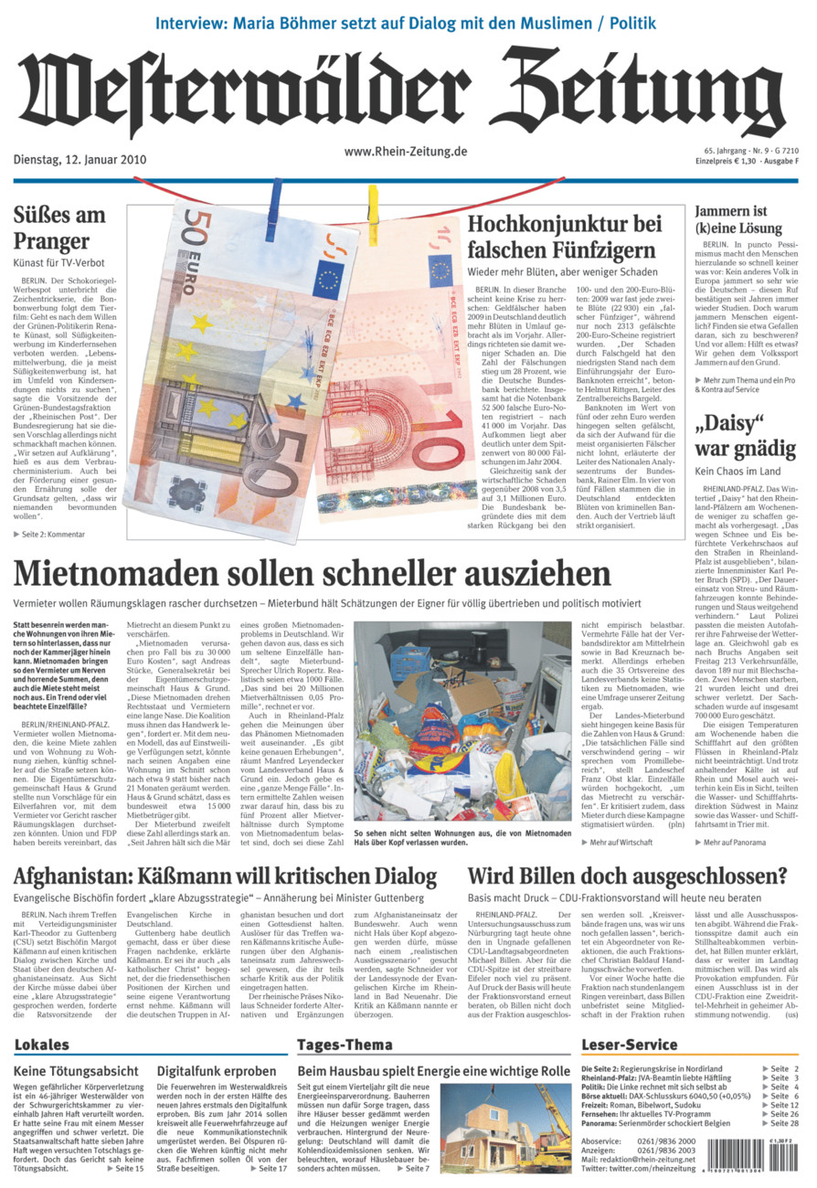Westerwälder Zeitung vom Dienstag, 12.01.2010