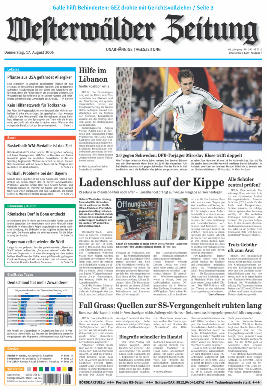 Westerwälder Zeitung vom Donnerstag, 17.08.2006