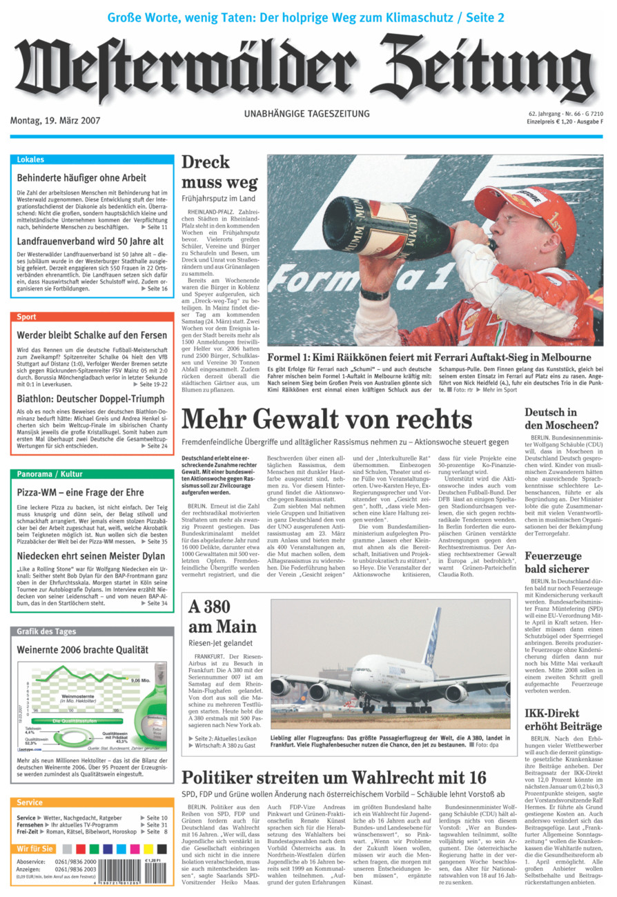 Westerwälder Zeitung vom Montag, 19.03.2007