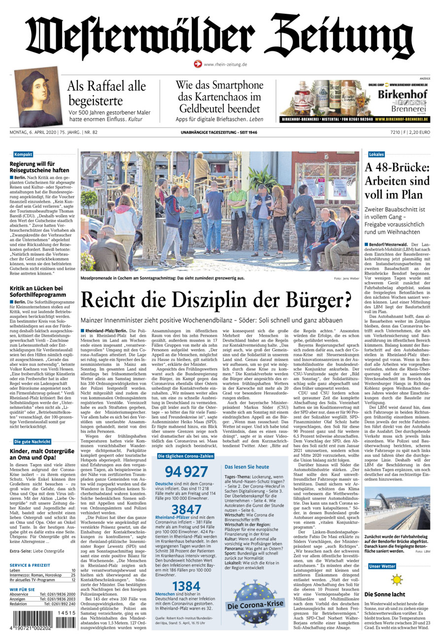 Westerwälder Zeitung vom Montag, 06.04.2020