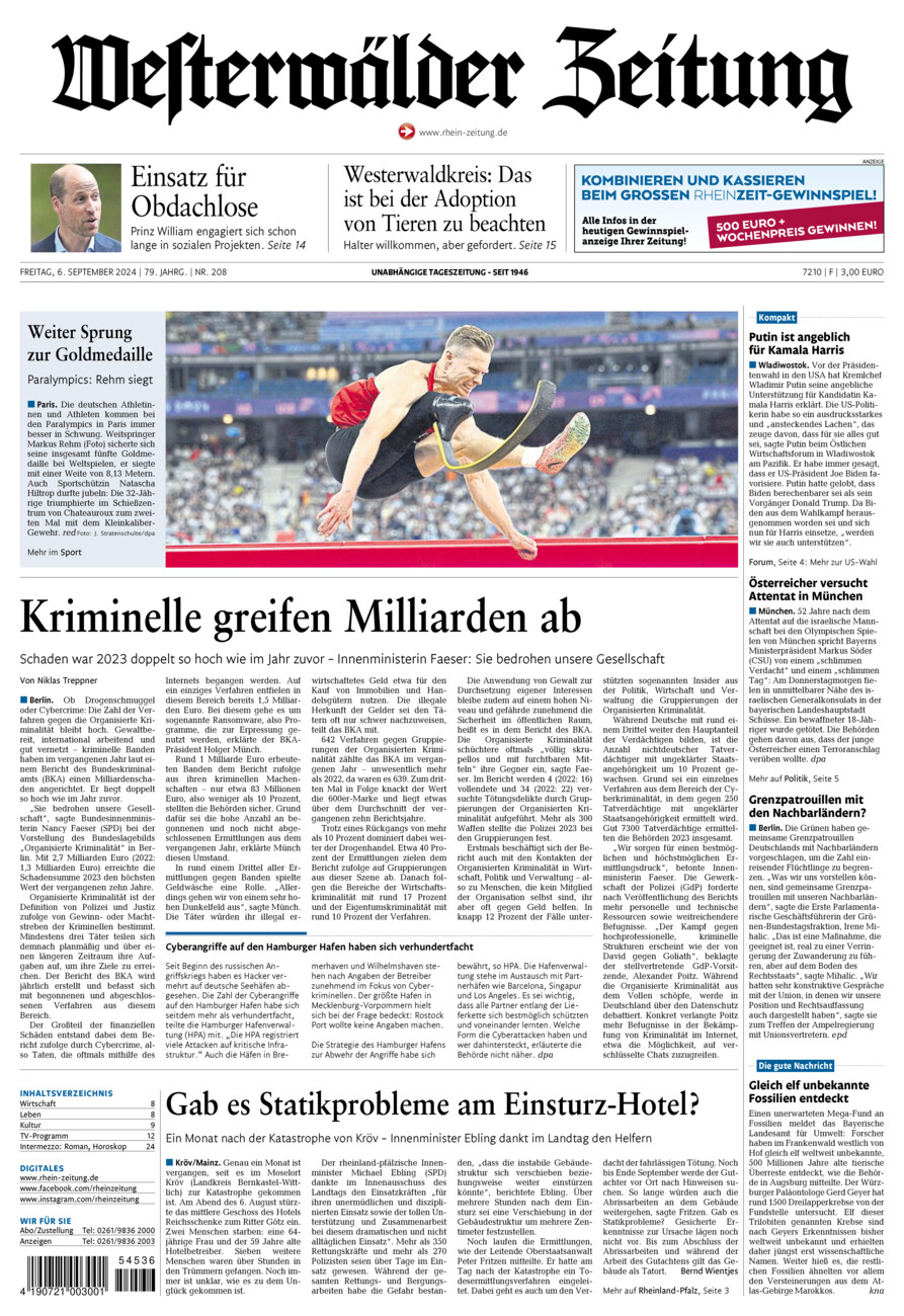 Westerwälder Zeitung vom Freitag, 06.09.2024