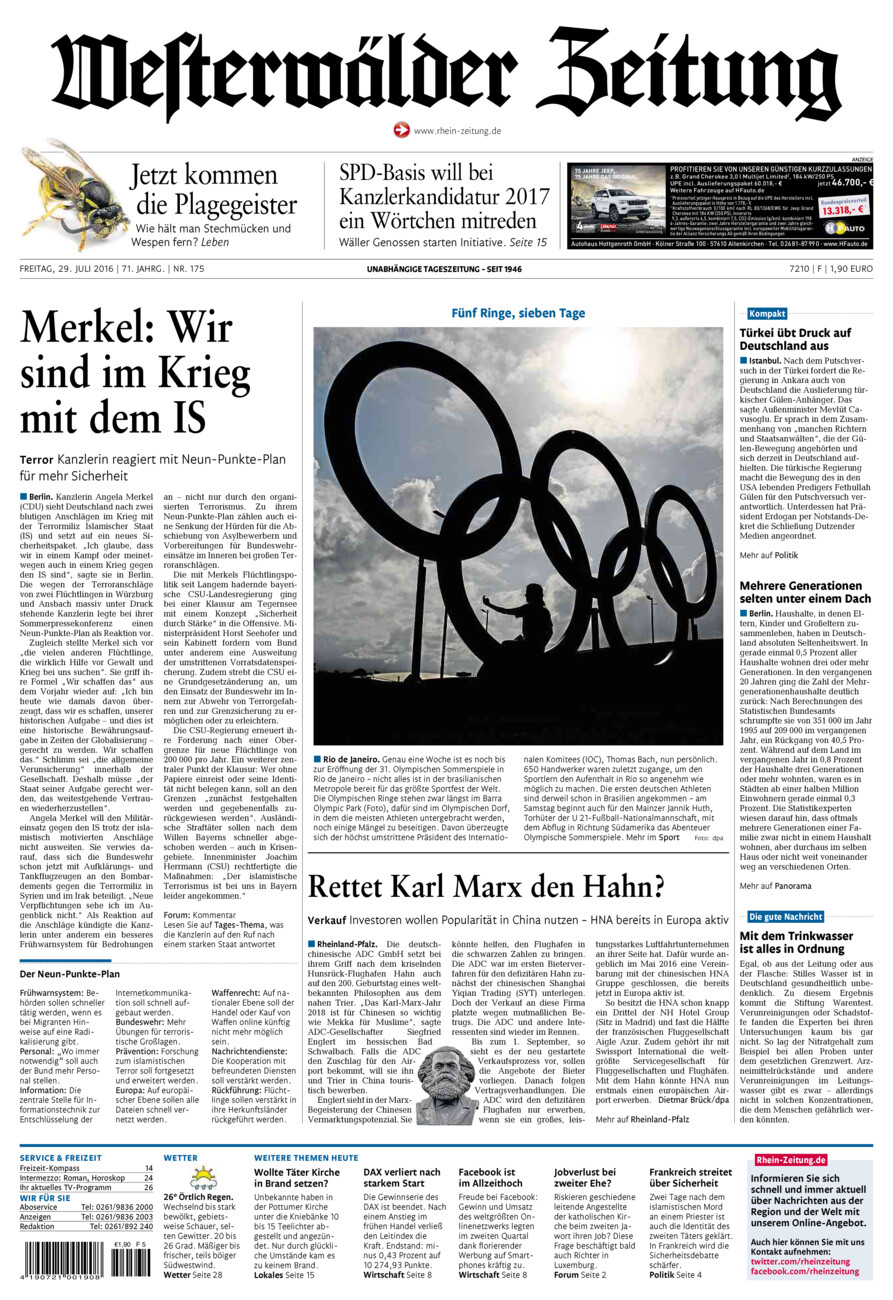 Westerwälder Zeitung vom Freitag, 29.07.2016