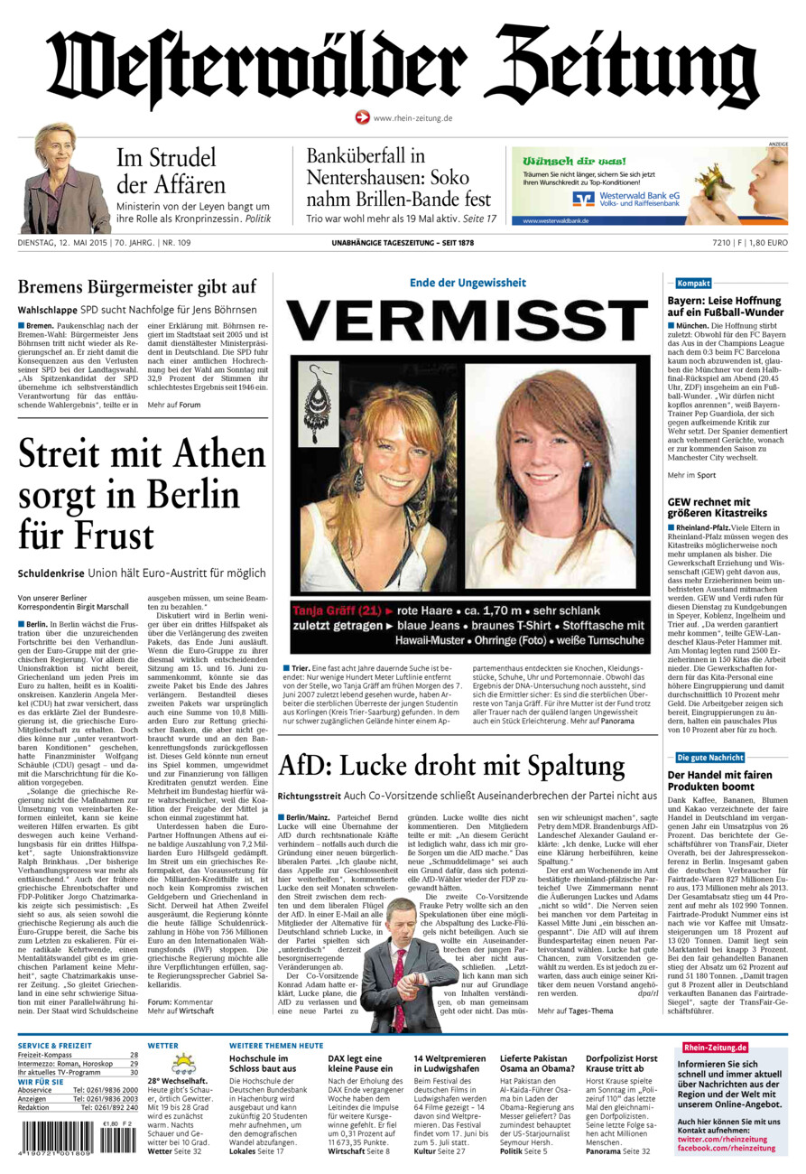 Westerwälder Zeitung vom Dienstag, 12.05.2015