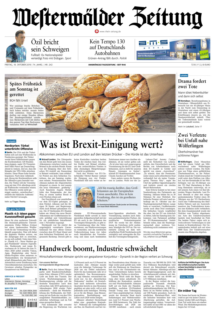 Westerwälder Zeitung vom Freitag, 18.10.2019