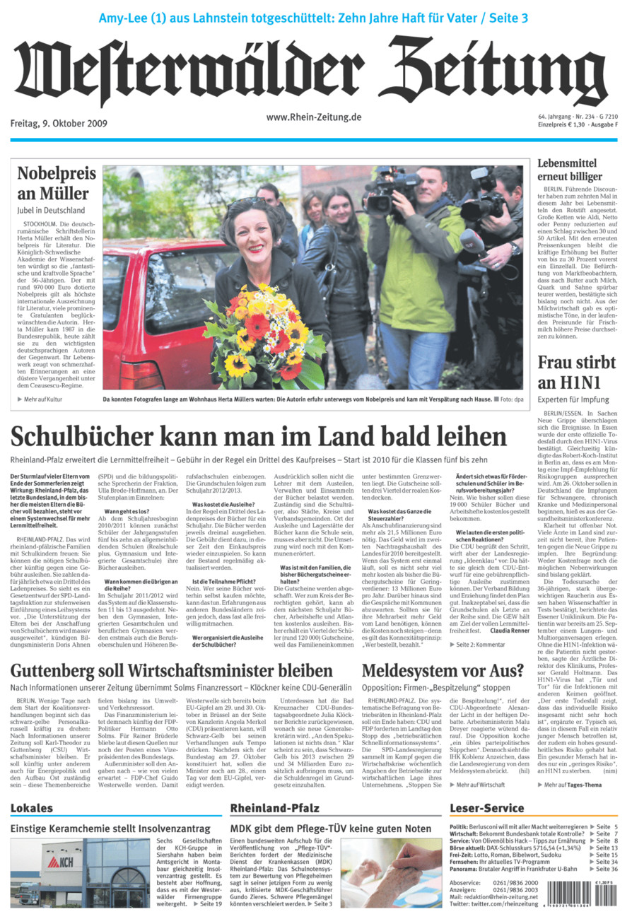 Westerwälder Zeitung vom Freitag, 09.10.2009