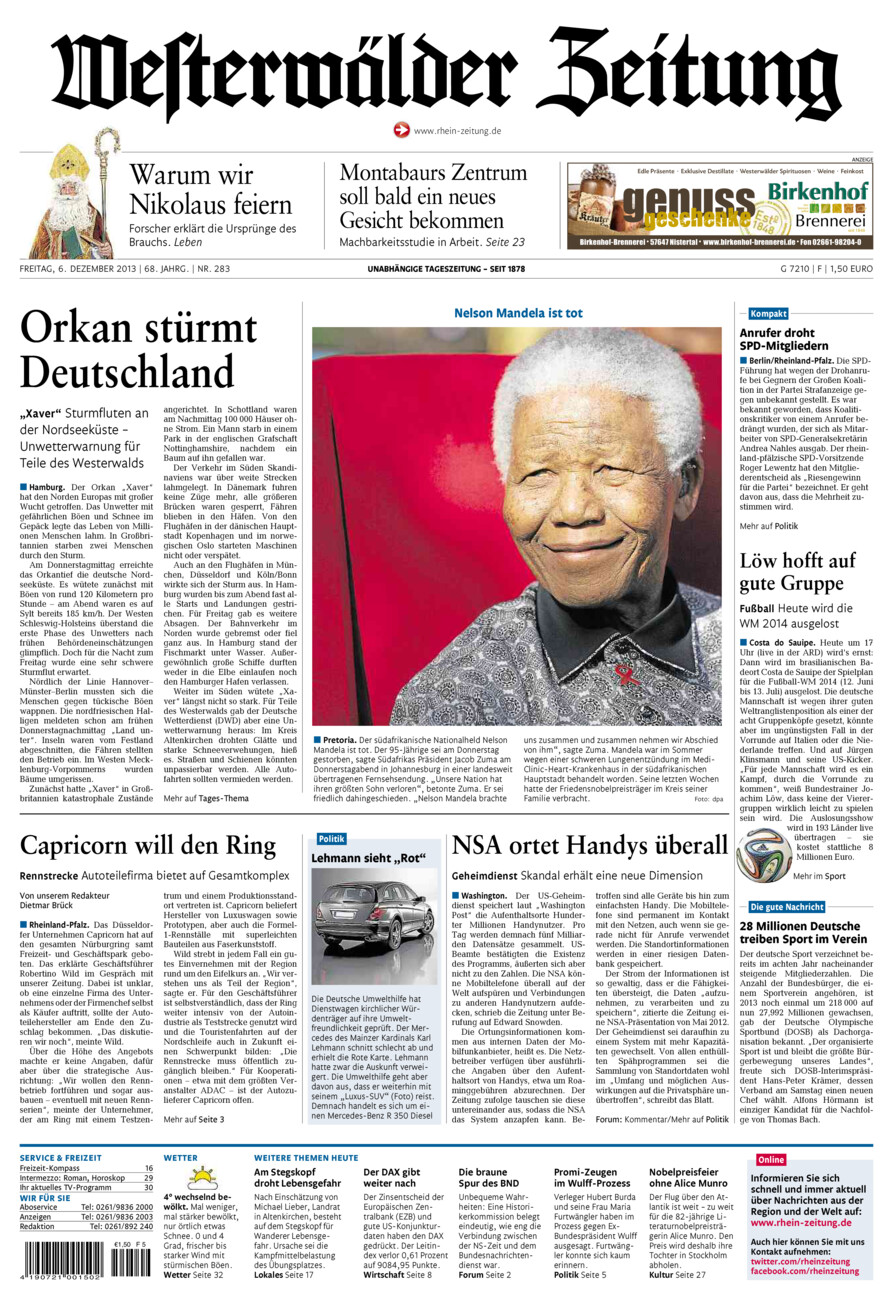 Westerwälder Zeitung vom Freitag, 06.12.2013