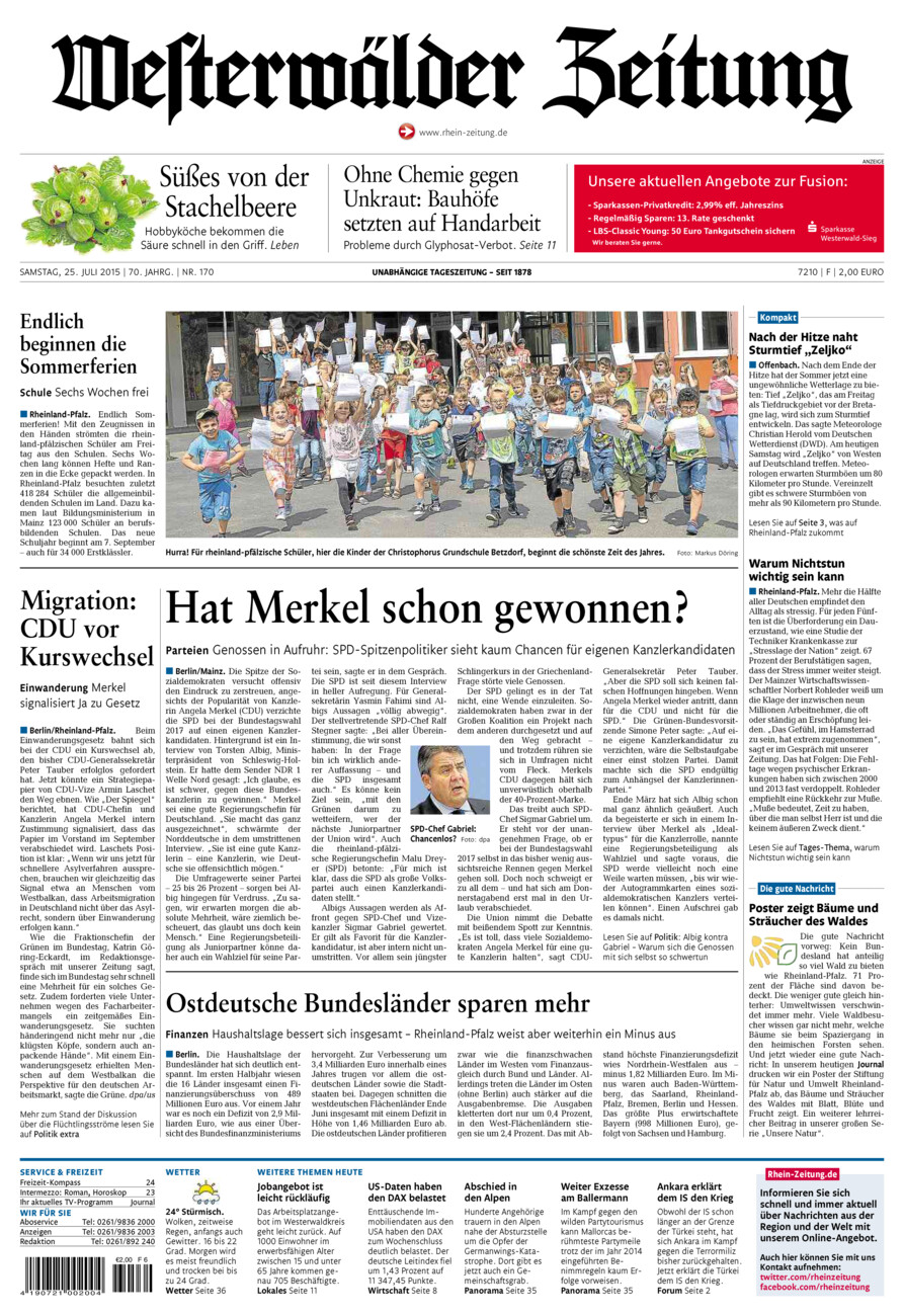 Westerwälder Zeitung vom Samstag, 25.07.2015