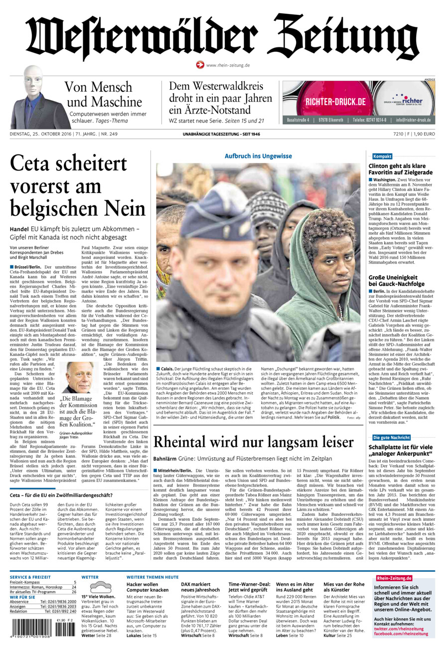 Westerwälder Zeitung vom Dienstag, 25.10.2016