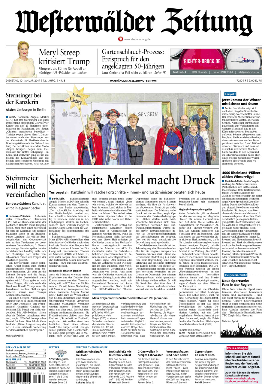Westerwälder Zeitung vom Dienstag, 10.01.2017