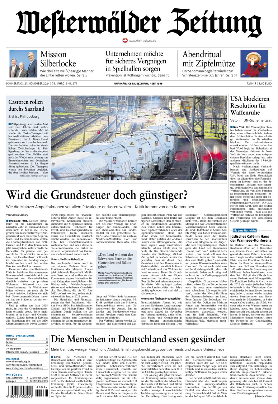 Westerwälder Zeitung vom Donnerstag, 21.11.2024