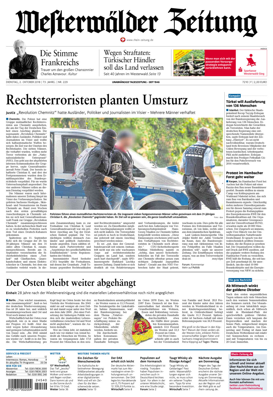 Westerwälder Zeitung vom Dienstag, 02.10.2018