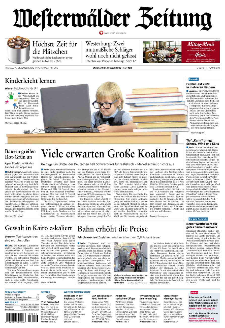 Westerwälder Zeitung vom Freitag, 07.12.2012