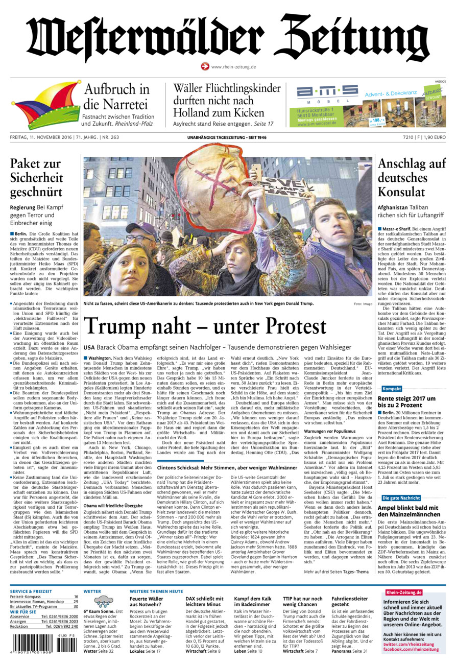Westerwälder Zeitung vom Freitag, 11.11.2016