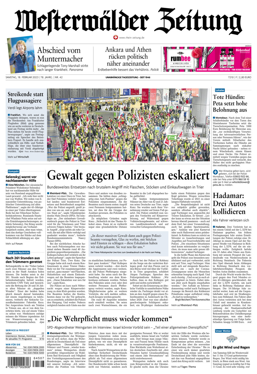 Westerwälder Zeitung vom Samstag, 18.02.2023