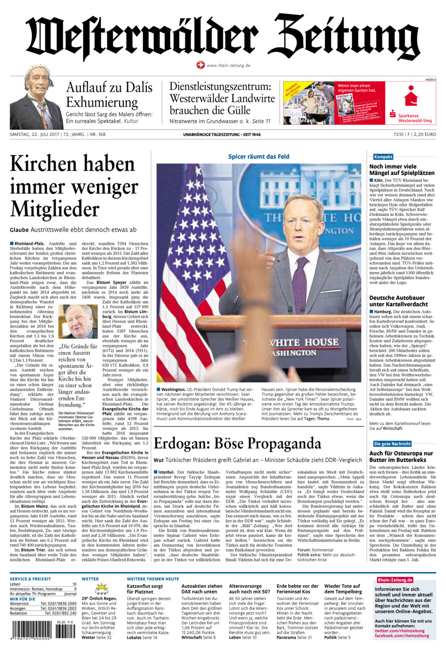 Westerwälder Zeitung vom Samstag, 22.07.2017