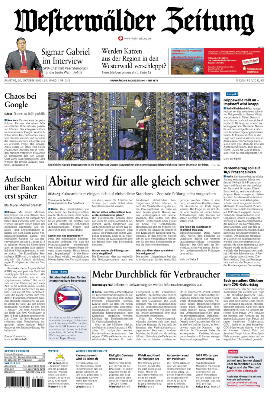 Westerwälder Zeitung vom Samstag, 20.10.2012
