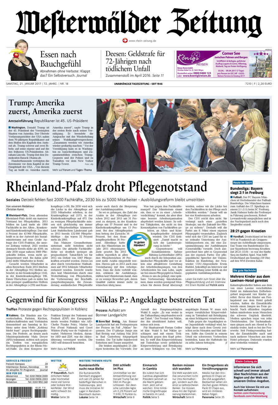 Westerwälder Zeitung vom Samstag, 21.01.2017