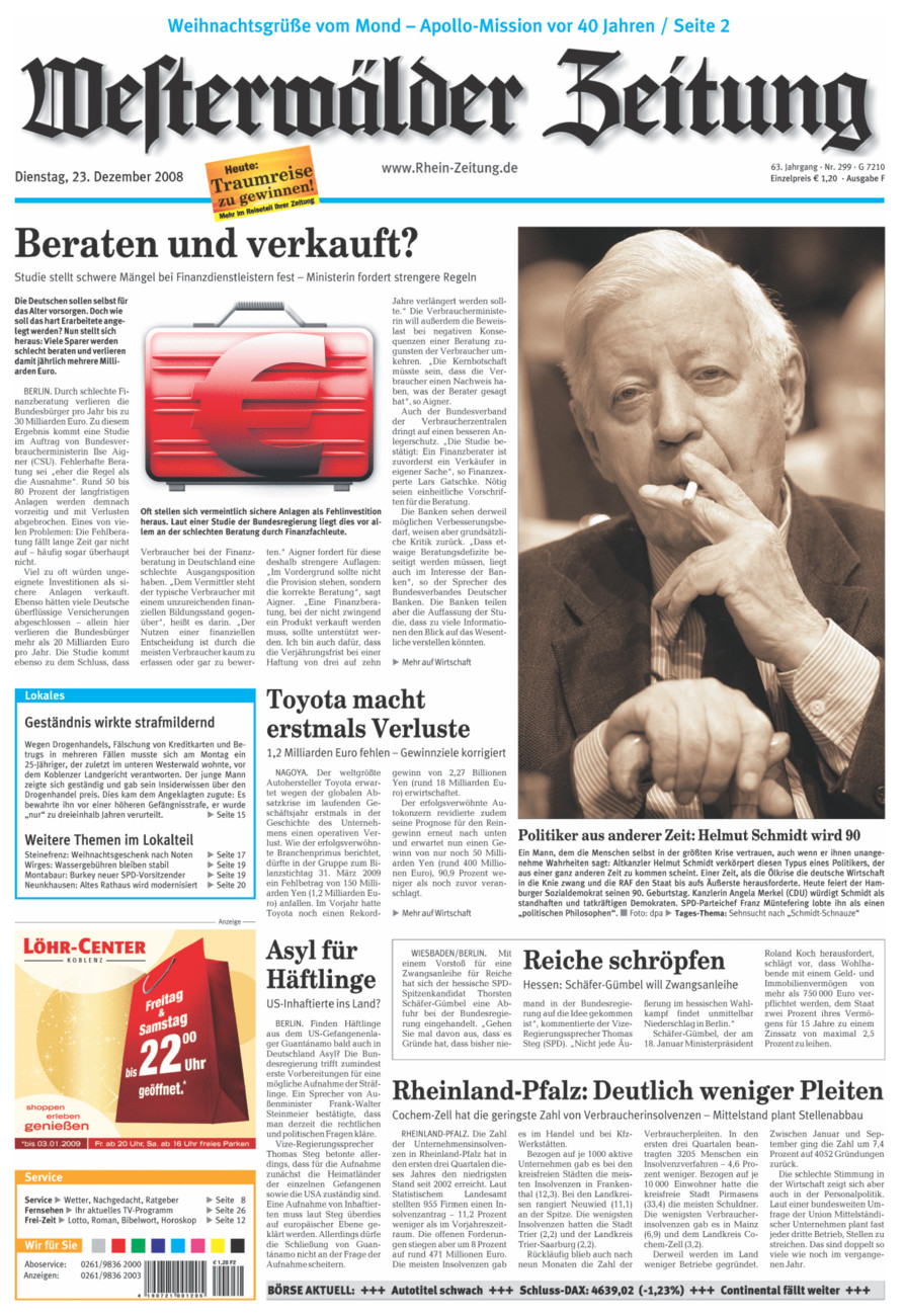 Westerwälder Zeitung vom Dienstag, 23.12.2008