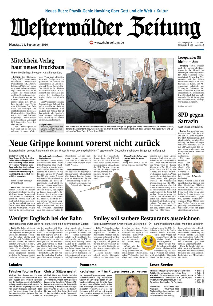 Westerwälder Zeitung vom Dienstag, 14.09.2010