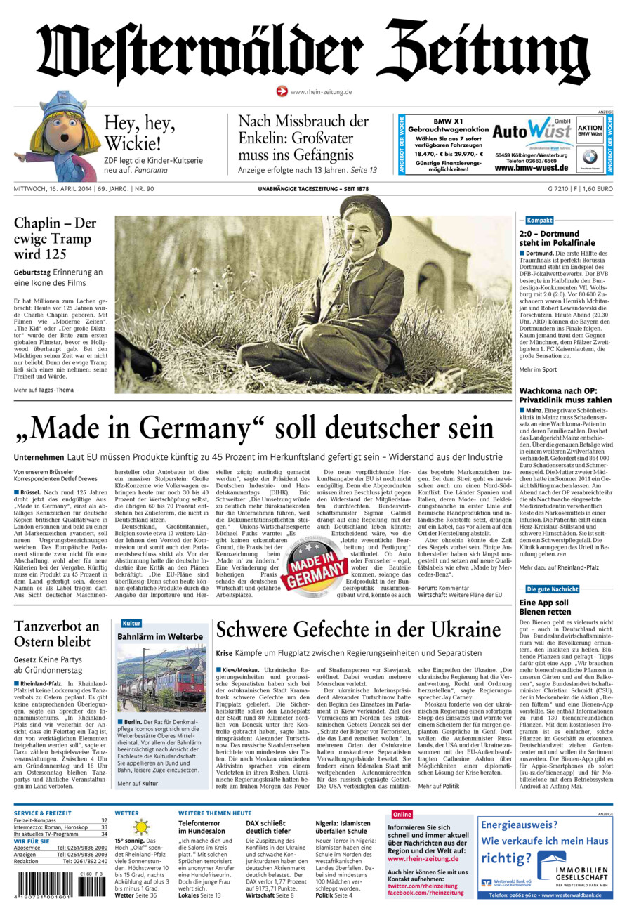 Westerwälder Zeitung vom Mittwoch, 16.04.2014