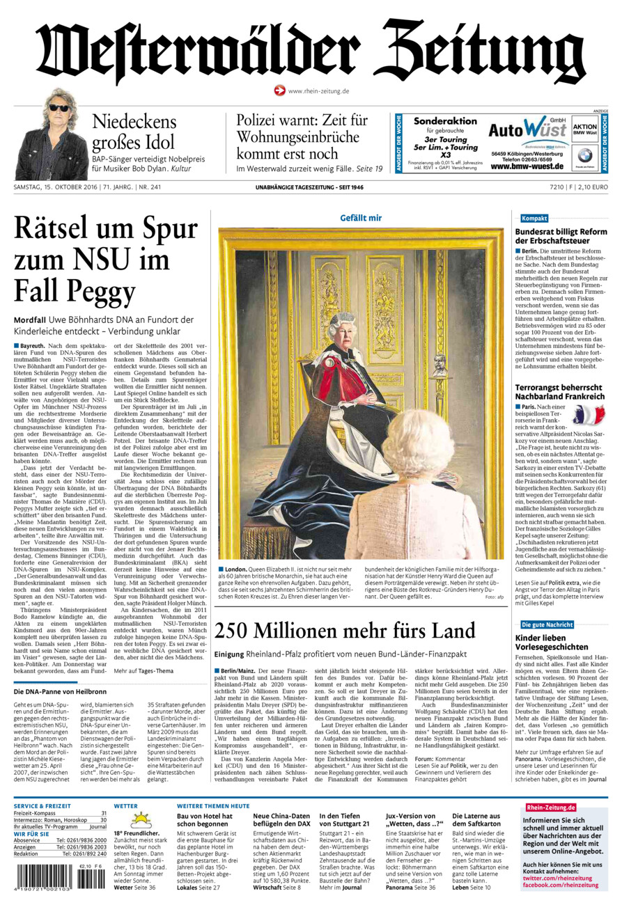 Westerwälder Zeitung vom Samstag, 15.10.2016