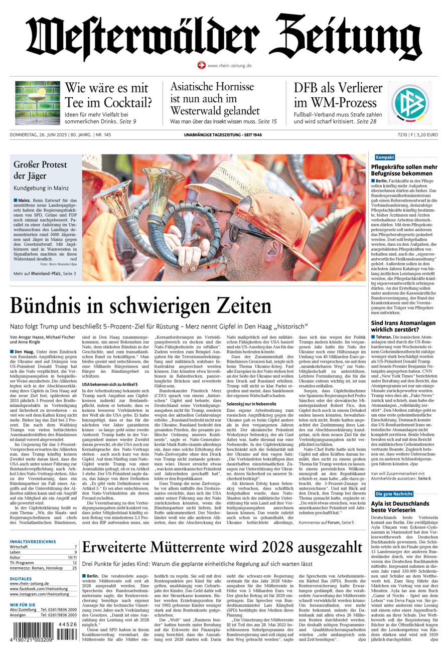 Westerwälder Zeitung vom Donnerstag, 26.06.2025
