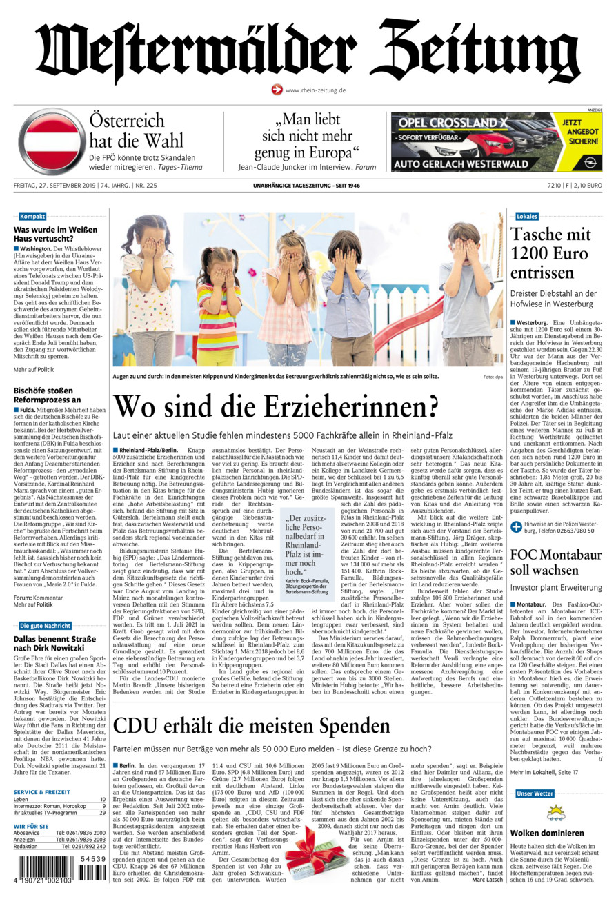 Westerwälder Zeitung vom Freitag, 27.09.2019