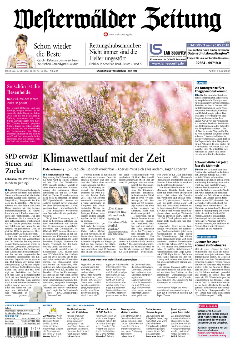 Westerwälder Zeitung vom Dienstag, 09.10.2018