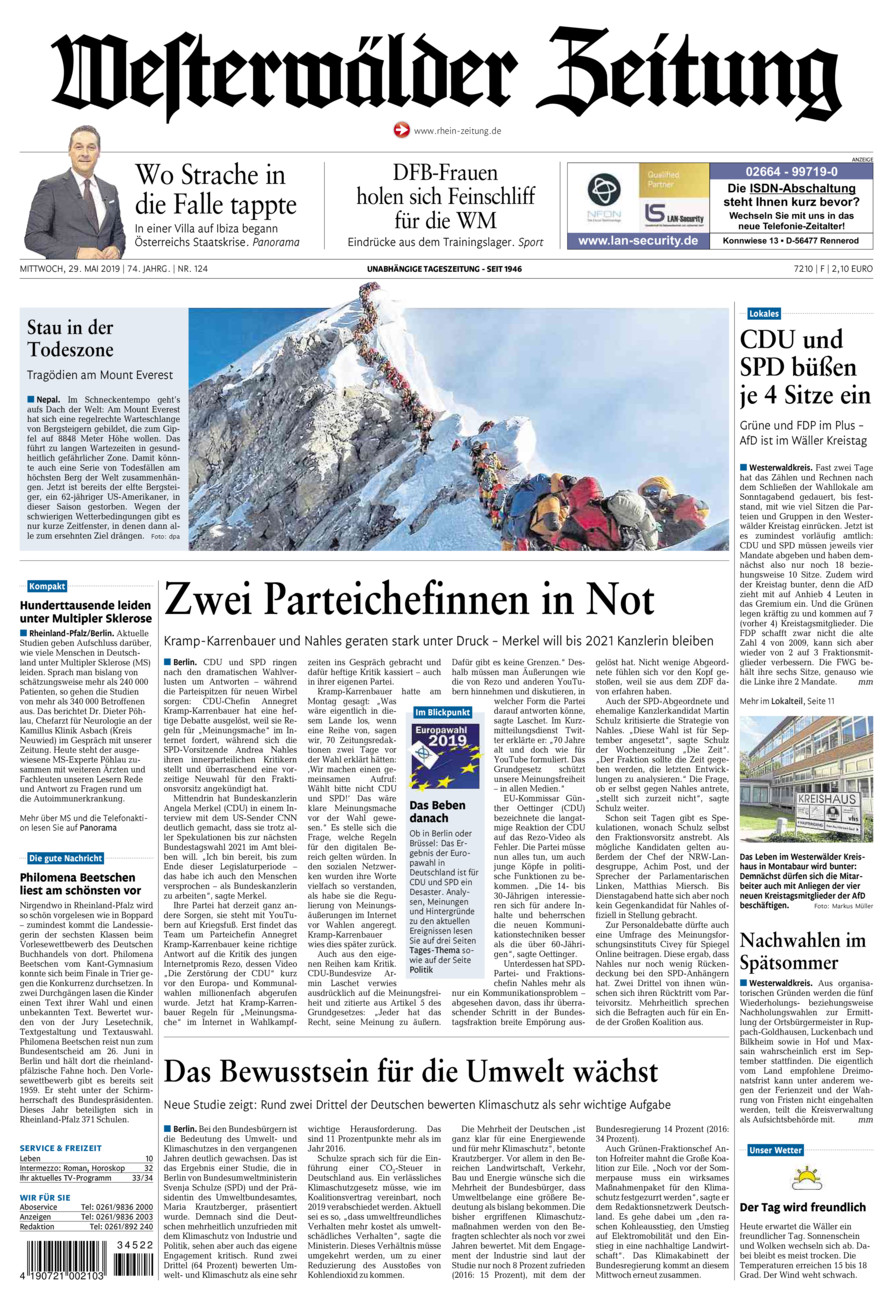 Westerwälder Zeitung vom Mittwoch, 29.05.2019