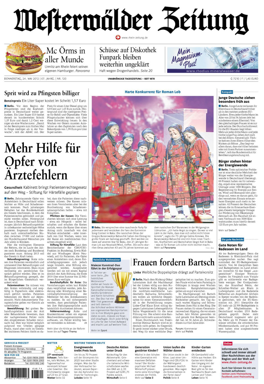Westerwälder Zeitung vom Donnerstag, 24.05.2012