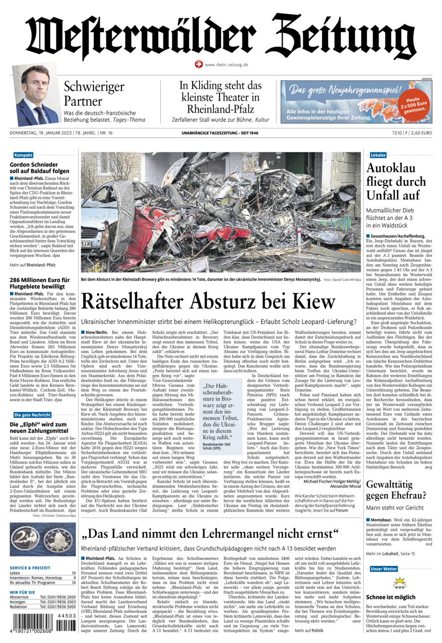 Westerwälder Zeitung vom Donnerstag, 19.01.2023