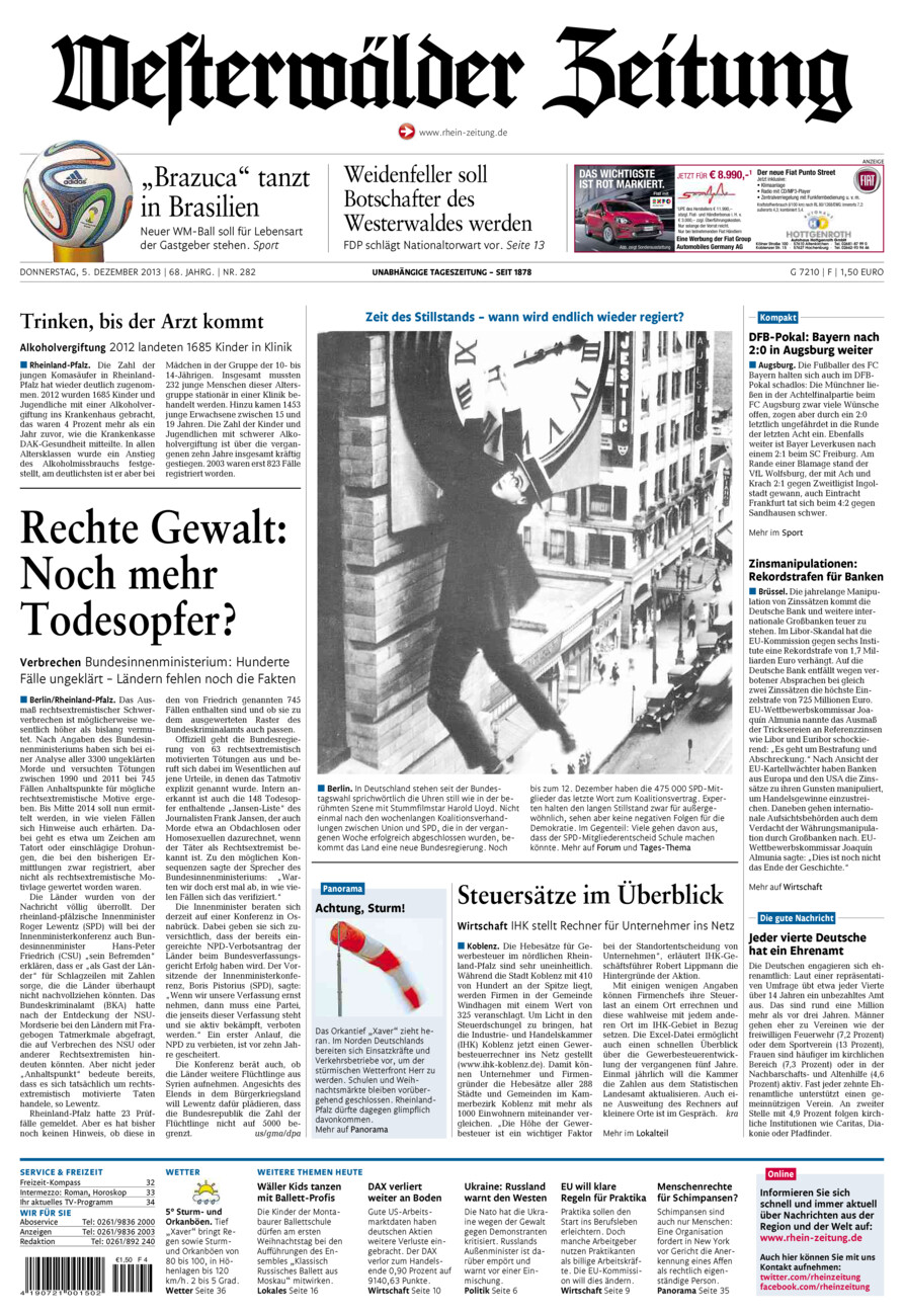 Westerwälder Zeitung vom Donnerstag, 05.12.2013