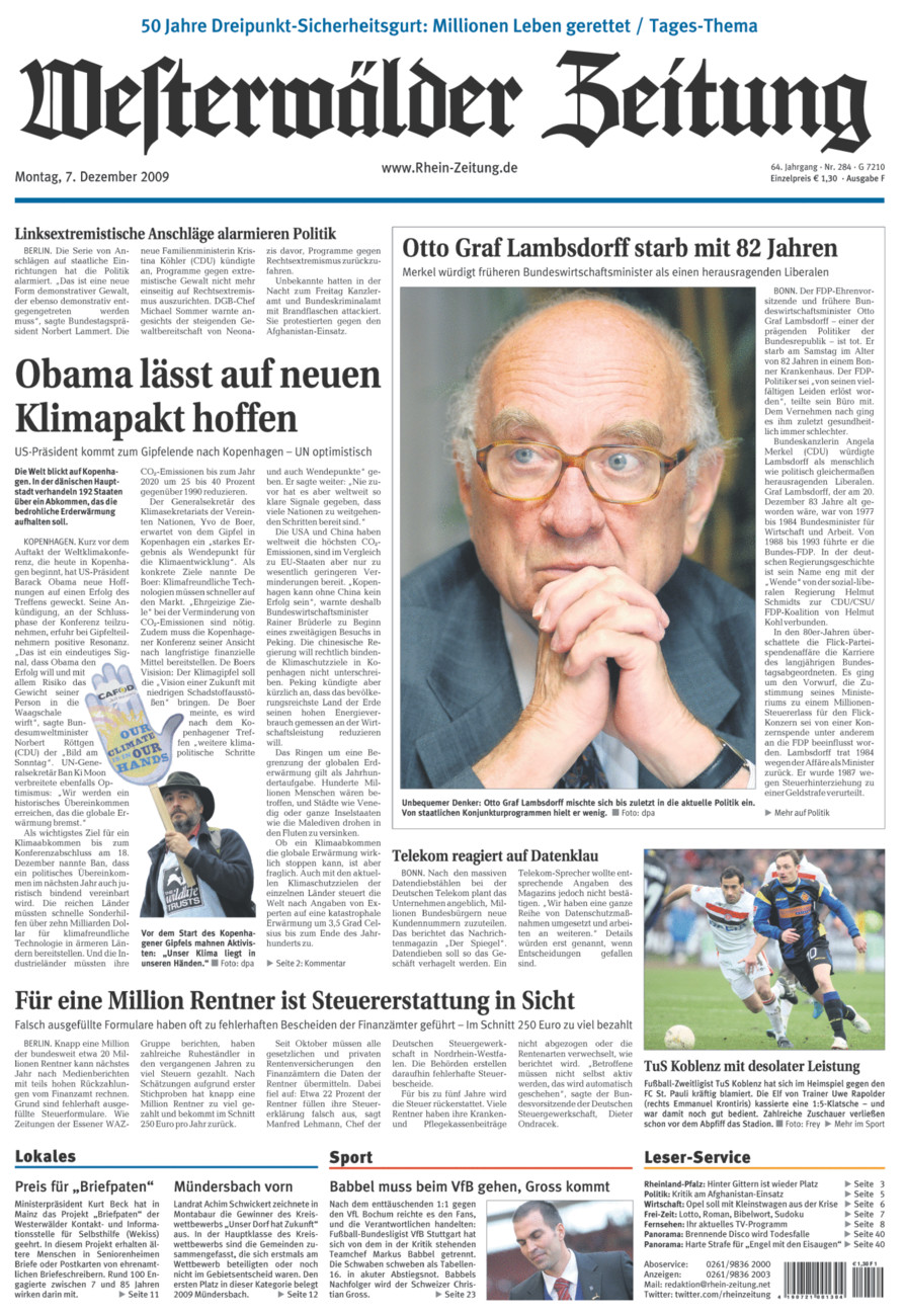 Westerwälder Zeitung vom Montag, 07.12.2009