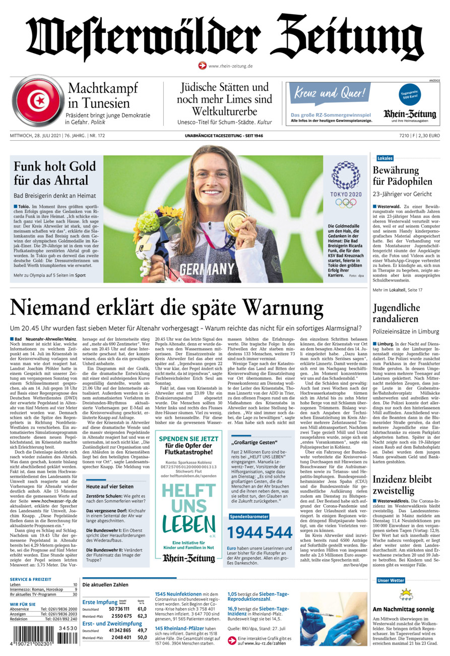Westerwälder Zeitung vom Mittwoch, 28.07.2021