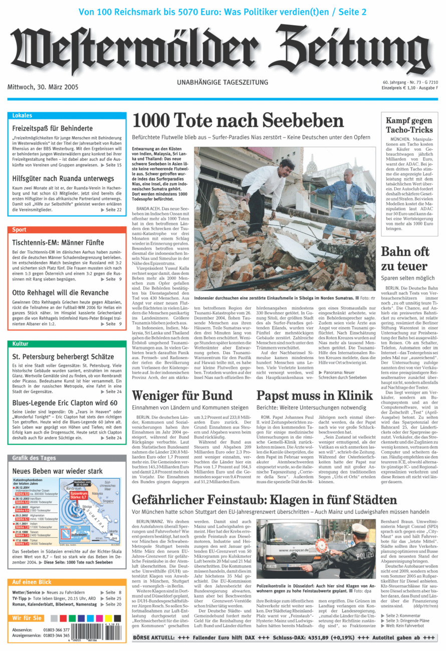 Westerwälder Zeitung vom Mittwoch, 30.03.2005