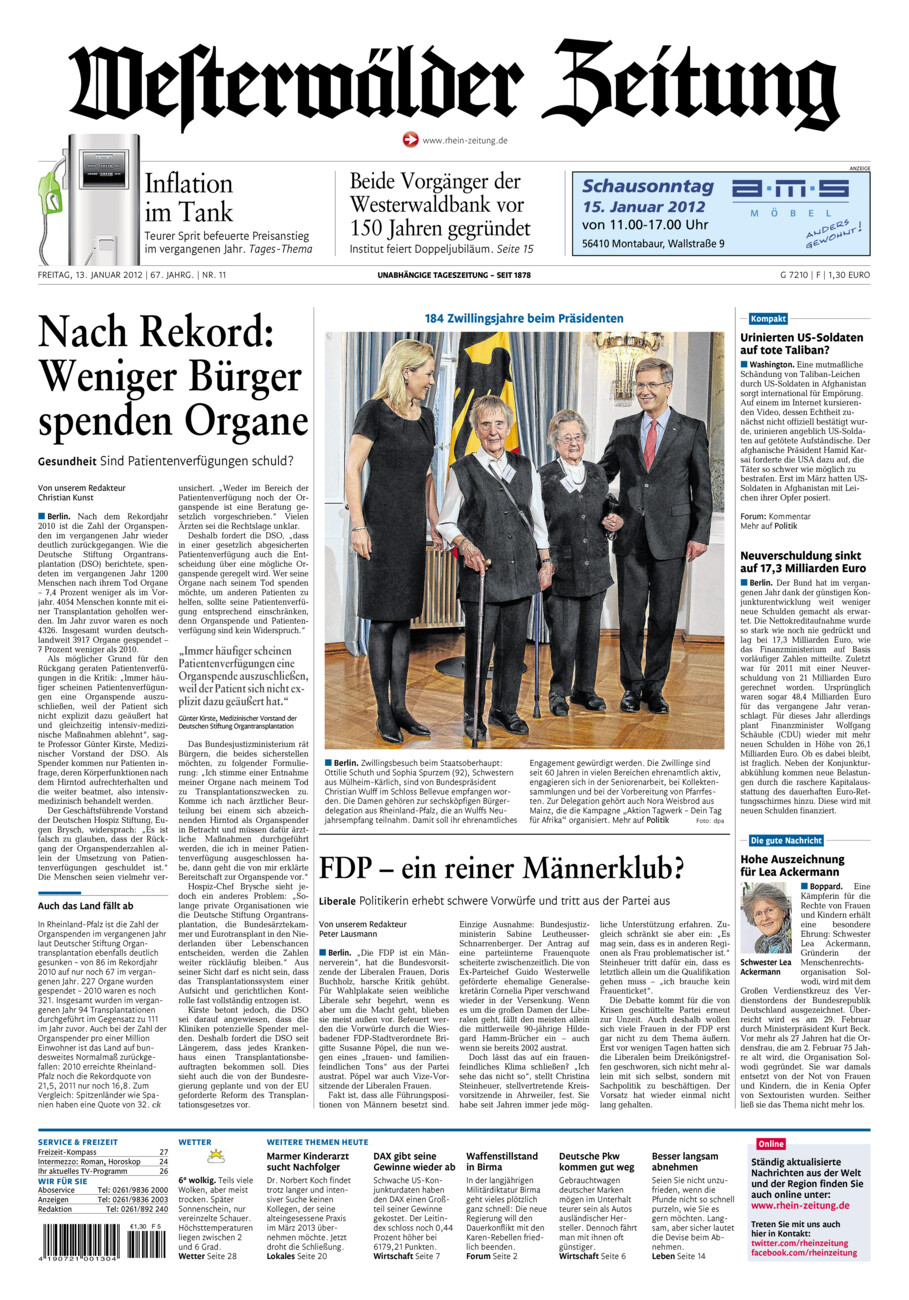 Westerwälder Zeitung vom Freitag, 13.01.2012
