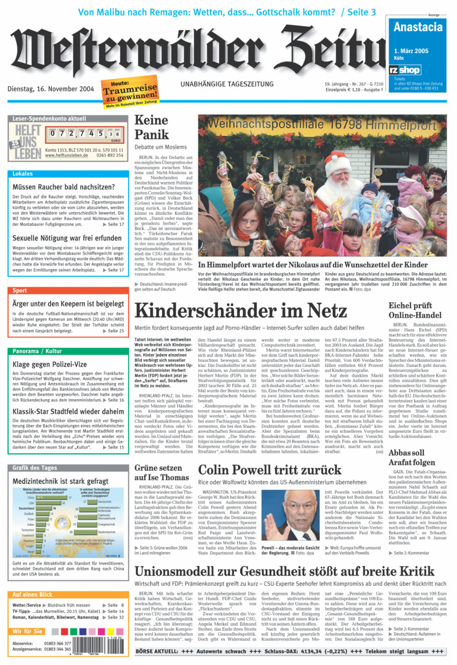 Westerwälder Zeitung vom Dienstag, 16.11.2004
